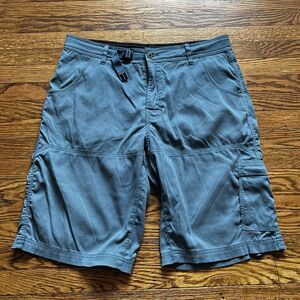 Prana Breathe Cargo Shorts Men's  L Teal Blue Hiking Outdoor Pockets Belt Gorp